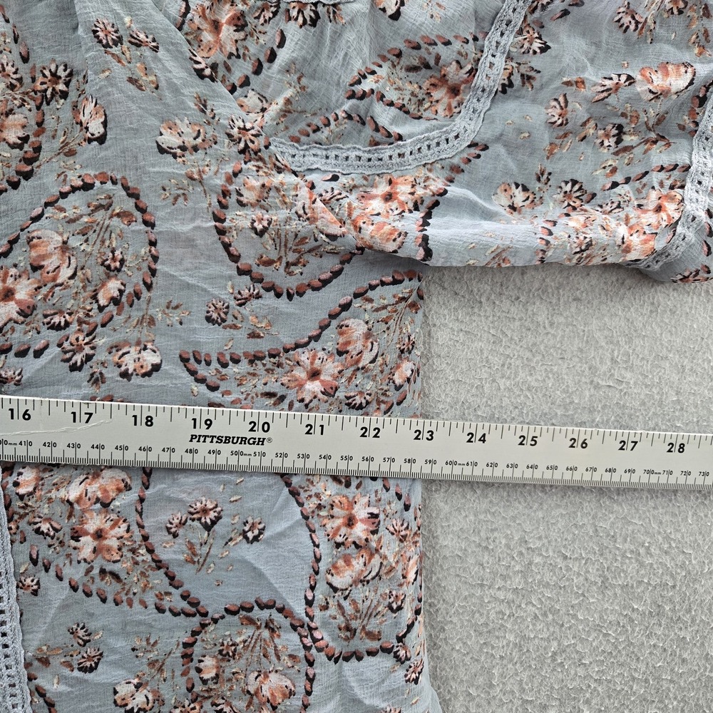 Knox Rose Women Blouse XXL Gray Floral Chiffon Bohemian Button Lace V-Neck - Picture 6 of 9